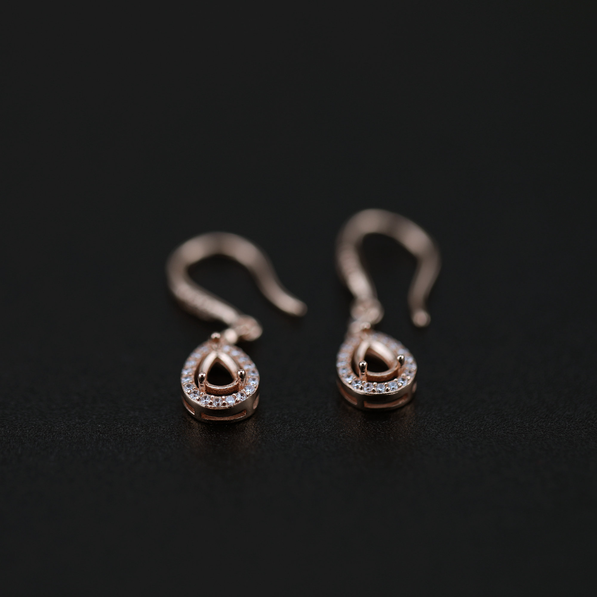 1Pair Multiple Size Pear Bezel Rose Gold Plated Solid 925 Sterling Silver Halo Pave Hook Earrings DIY Gemstone Jewelry Supplies 1706039 - Click Image to Close